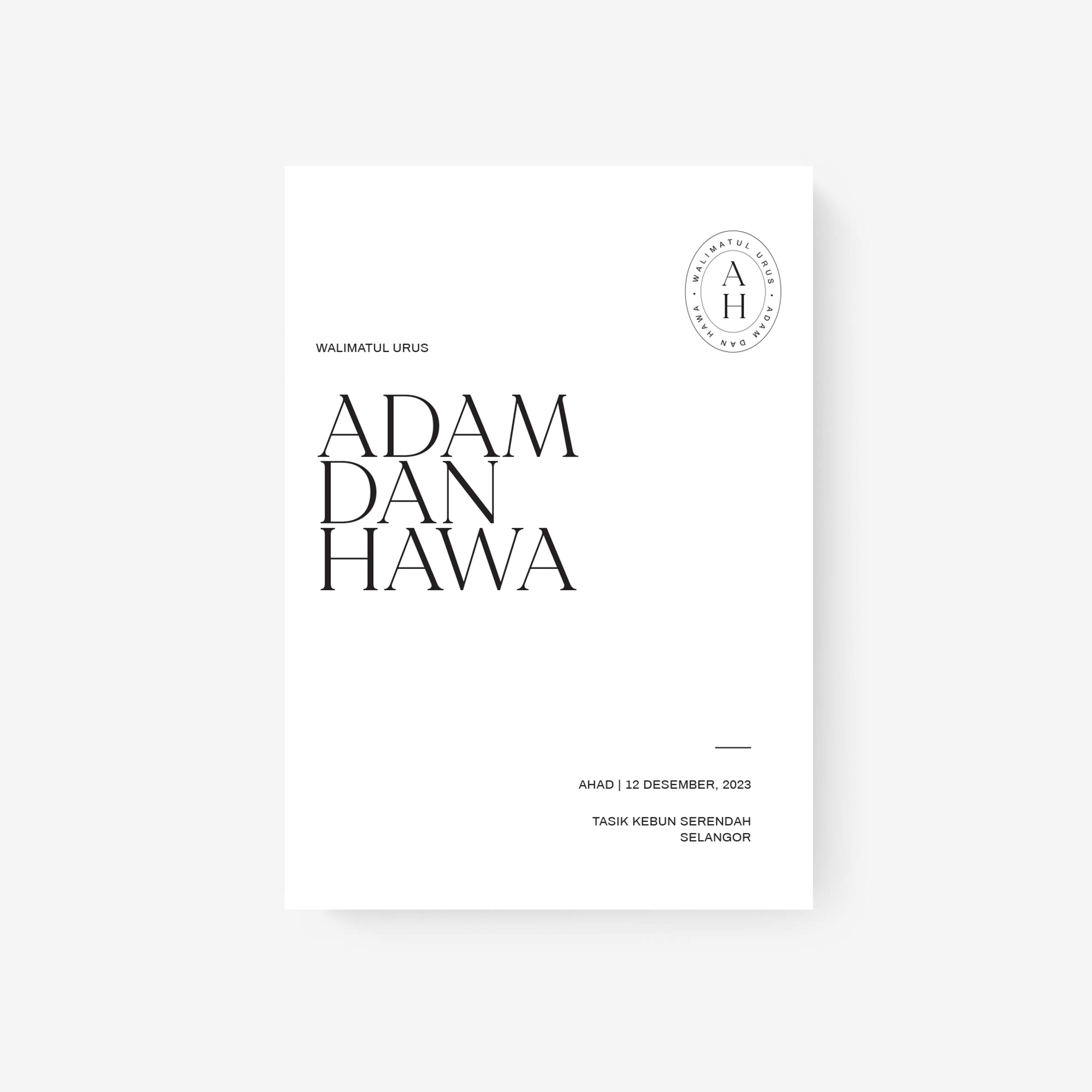 Clean, minimal wedding card with bold black typography